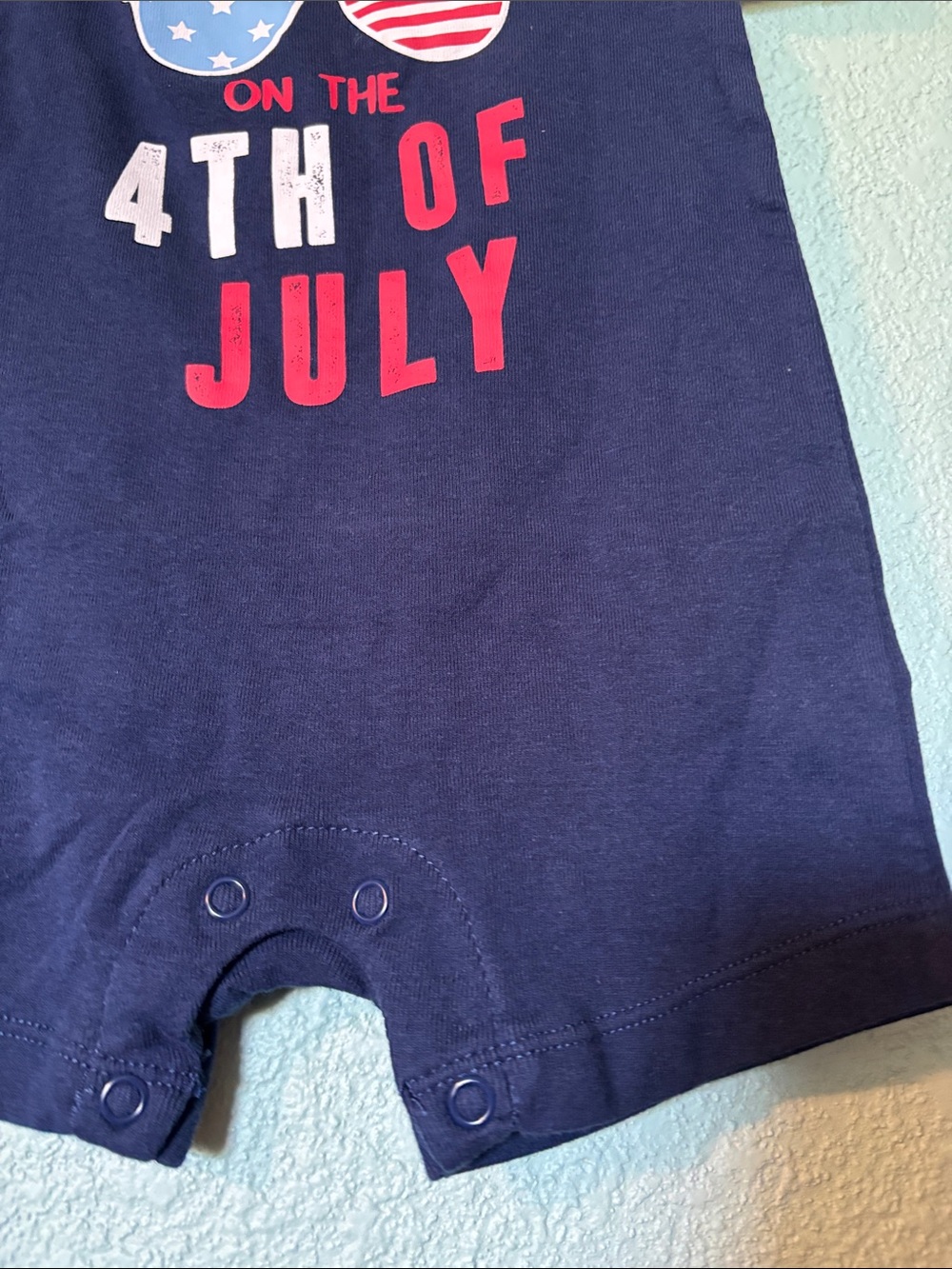 Carter's Navy 'So Fly' 4th of July Short-Sleeve Romper, 9 mos - like new - Picture 3 of 4